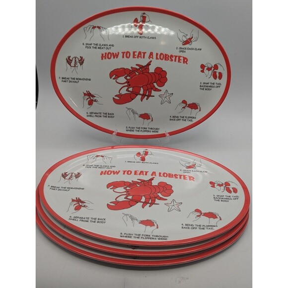 Lobster Tray Platter 8 Steps HOW TO EAT A LOBSTER Nautical Beach Seafood Seaside - Picture 5 of 10